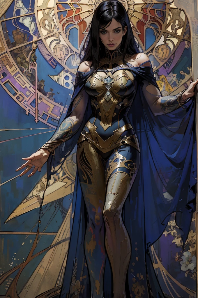 sandra bullock、Sticking out the navel、newyork、She wears a torn Spider-Man suit,wearing a skirt、abstract photorealistic、artistic、Alphonse Mucha's painting(masterpiece、highest quality、High resolution:1.4)、detailed、複雑なdetailed、In 4K、color splash、line drawing、fibonacci、