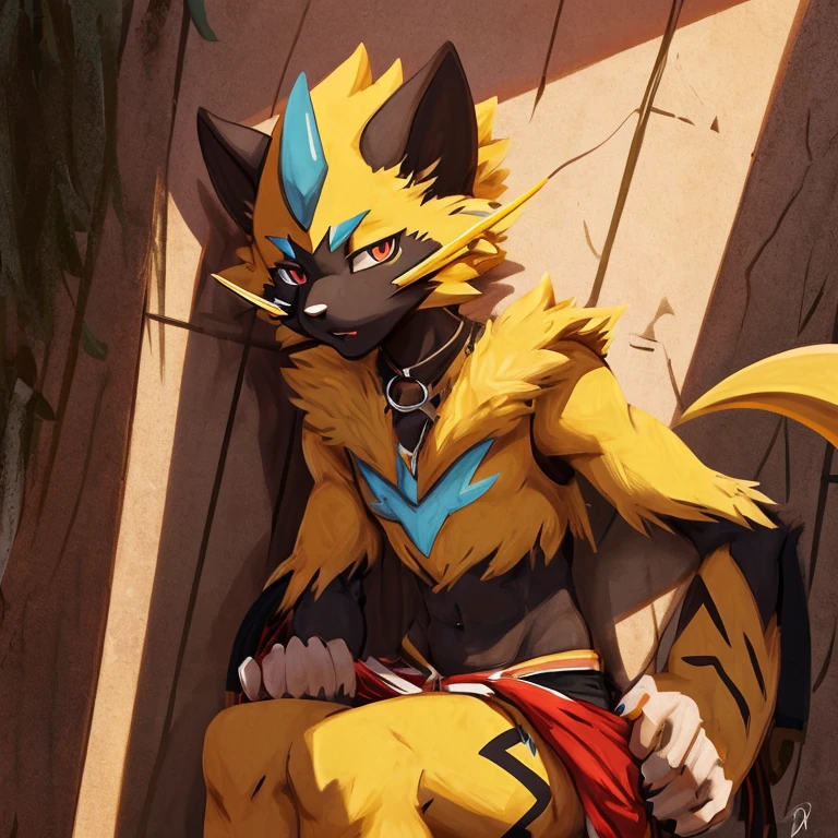 #Zeraora Pokémon
#Male
# Extremamente Sexy
#Extremamente sensual
#Antromoporfico
#Extremamente musculoso
#Box briefs only
#Excitado 
#Corpo Inteiro perfeito.