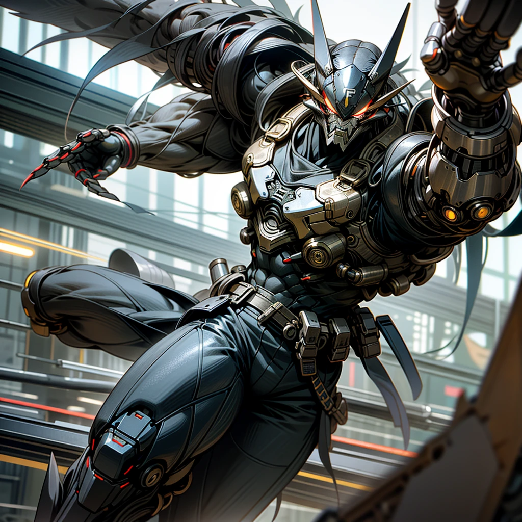 "Brave and brooding, Wolverine steps forward into the limelight. Clad in dark metal armor, his toned physique echoes the sleek lines of the advanced technology that envelops him. Glowing red eyes pierce the night, as his bloody claws extending from the armor's fingertips, exude an aura of invincible power. This stunning masterpiece, rendered in hyper-realistic detail, showcases a mesmerizing fusion of man and machine. The Wolverine, a mechanical marvel and a cybernetic guardian, dominates the cinematic scene with his imposing presence. "
Cyberpunk, Wolverine, Bloody_