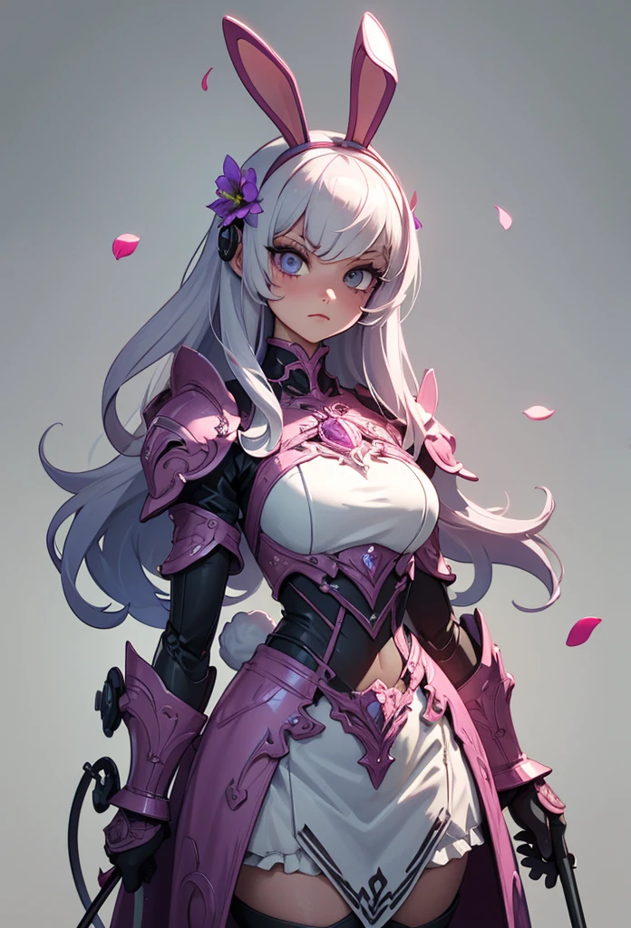 (detailed illustrations,Very detailed and precise drawing,Delicate drawn lines with tempo,Realistic texture expression),[color traced main line],(fantasy world battlefield [burning castle]),(GIRL ROBOT  (pink rabbit [METALFACE[clear lenticular iris]])) [WEAPON MACHINE],(([petal] metal dress [frills]) [flower pattern] [Clear pink translucent armor that covers the body surface]) [ribbon]) [Energy tubes that glow at the joints],[use a sledgehammer as a weapon],[[Mobile Weapon Gigant Size][science fiction mechanical]],(Metallic luster on metal parts),(intricate and beautiful decoration [Dense detail]),(Precisely drawn face)[perfect eye details(Beautifully detailed iris)[eyes like jewels]],[long and beautiful eyelashes],[precisely drawn hair [Beautiful and shiny hair details]],(perfect hand details [Beautiful fingers with no damage [beautiful nails]]),(perfect anatomy(perfectly balanced proportions))[[full body portrait]],[ideal color coordination(Accurate simulation of light and material interactions)],[Visual art that tells a story].