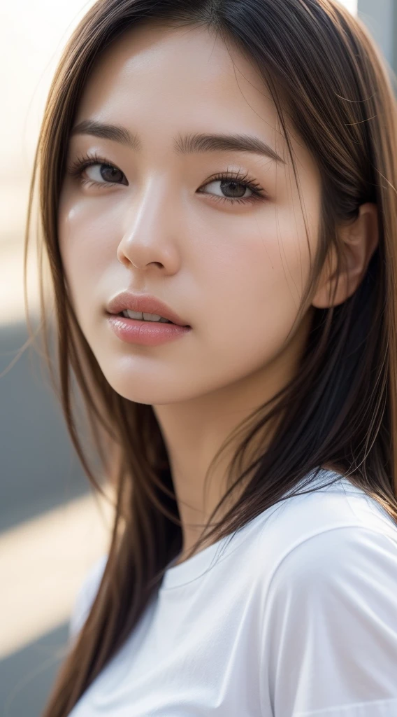 (masterpiece),(Highest quality),(Very detailed),(High resolution),(Photorealistic Stick),(RAW Photos),16K,Cinema Lighting,a close up of a woman with a white shirt on posing for a picture,Soft portrait shots,Beautiful Japanese Women,Gorgeous face portrait,Eye light,Sharp pupils,Very beautiful face,Beautiful portrait,A lovely and delicate face,Beautiful young Japanese woman,Random hairstyle,Look this way,(Depth of written boundary),(nSmooth lighting:1.3),(front)