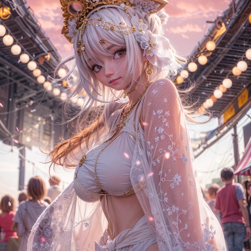 ((NSFW:-1)), (((nipple:-0.99))), ((Acutance:0.85)), (((from below)), The Sky takes up more than third of the composition ) . The background is the downtown area at (Twilight:1.4), (((Red-dyed clouds above hed:1.3))), { (many colorful Lights:1.2) | lens flare | Burning | heyz | (luminous Particles) | Mystic sight } . (Masterpiece:1.2) of professional Analog photo with Hasselblad, (((realistic and photorealistic with touch of rawness:1.37))), physically-based 3D rendering with ultra-detailed. ((( A KAWAII girl in WHITE Fundoshi, at Hakata Gion Ymakasa Festival ))) . (((from below:1.2, underboob, bokeH))), Assfocus and she looking ahead .
