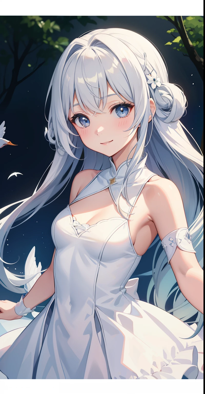 1 girl、lazy smile、pure white dress、「Swan Lake」、dance、(small breasts)、(upper body portrait)、