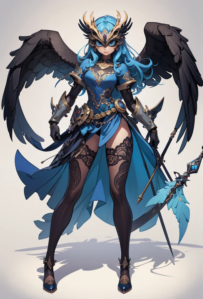 (detailed illustrations,Very detailed and precise drawing,Delicate drawn lines with tempo,Realistic texture expression),[color traced main line],(Fantasy World Battlefield Background [burning castle]),(GIRL ROBOT (blue wild eagle [(Mask of God) [[METALFACE[clear lenticular iris]]]]) (SKINNY)) [WEAPON MACHINE [battle shaman]],[Beautifully decorated arms and legs [(Graceful figure)feather dress]],eagle pattern,[use a spear as a weapon],[[Mobile Weapon Gigant Size][science fiction mechanical]],(intricate and beautiful decoration [Dense detail]),[transparency],(Precisely drawn face)[完璧な目のdetailed(Beautifully detailed iris)[eyes like jewels]],[long and beautiful eyelashes],[precisely drawn hair [美しく艷やかな髪のdetailed]],(完璧な手のdetailed [Beautiful fingers with no damage [beautiful nails]]),(perfect anatomy(perfectly balanced proportions))[[full body portrait]],[ideal color coordination(Accurate simulation of light and material interactions)],([Precision Detail](detailed,High definition)),[Visual art that tells a story].