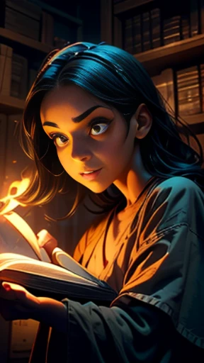 ((obra-prima)), ((melhor qualidade)), ((cinematic lighting): 1.0), ((medium close-up): 1.0)uma bruxa, (cabelo branco: 1.0), pale skin, olhos vermelhos, holding an open grimoire. ((Behind her, various demonic creatures look at the book, preparing to leave your hellish prison): 1.2), ((several demons): 1.2)