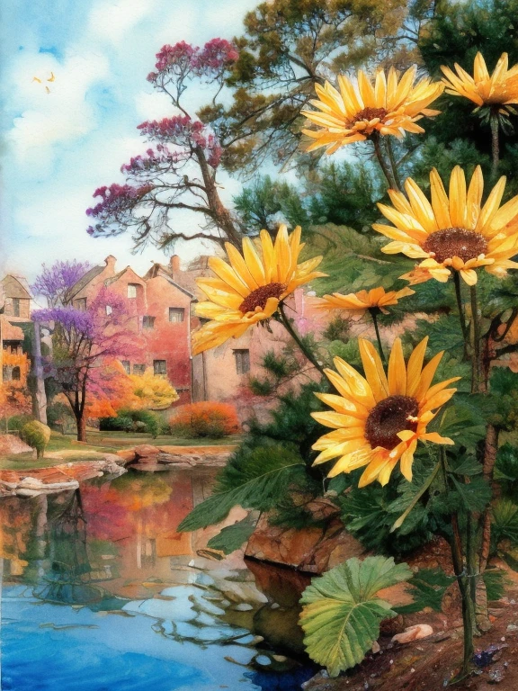 watercolor art, gentle, painting, splashes, flowers, watercolor on canvas, art, canvas, vivid colors
