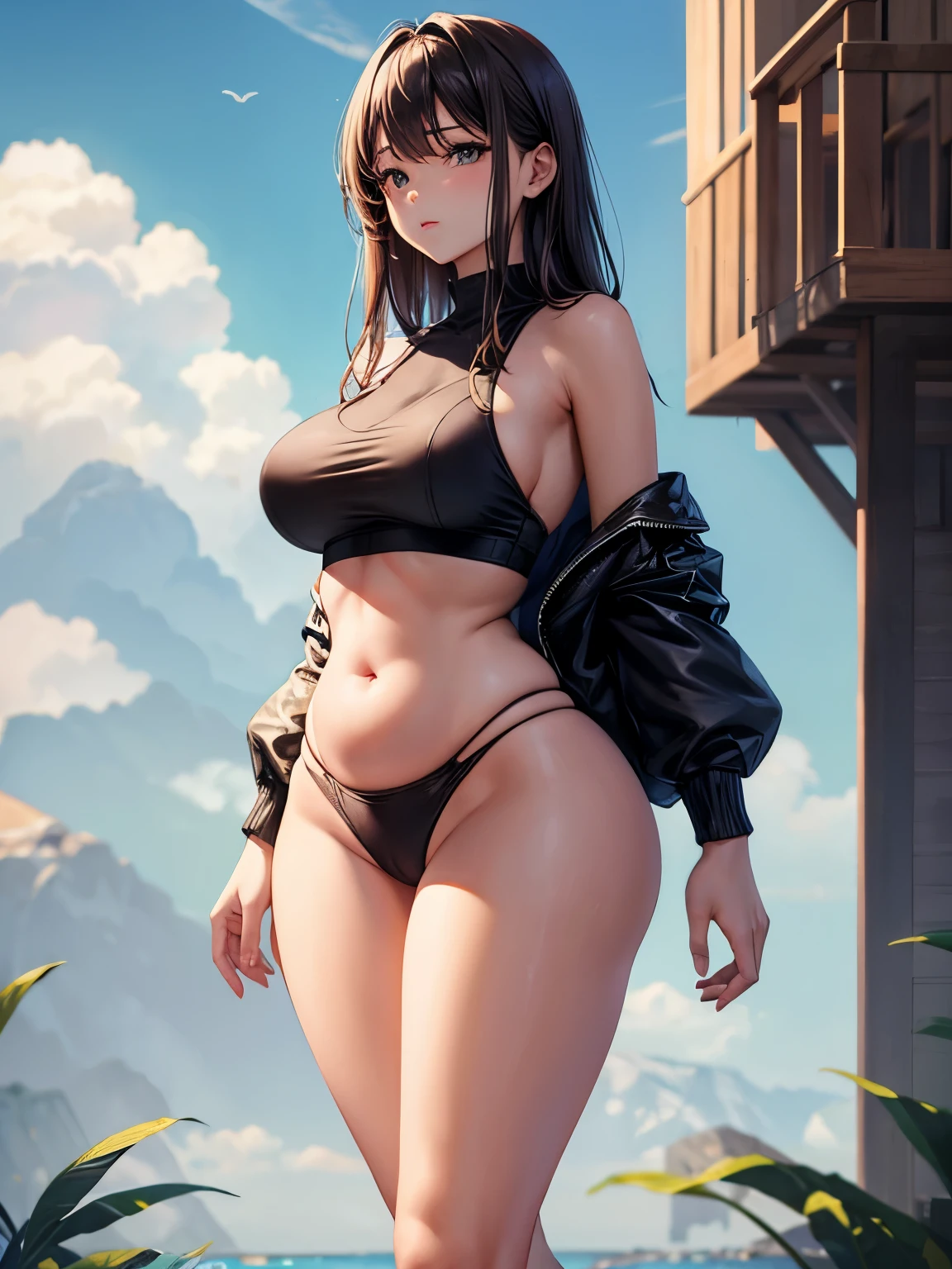 slim girl with soft skin, small firm , high waist and very big rounded bloated belly, slim legs