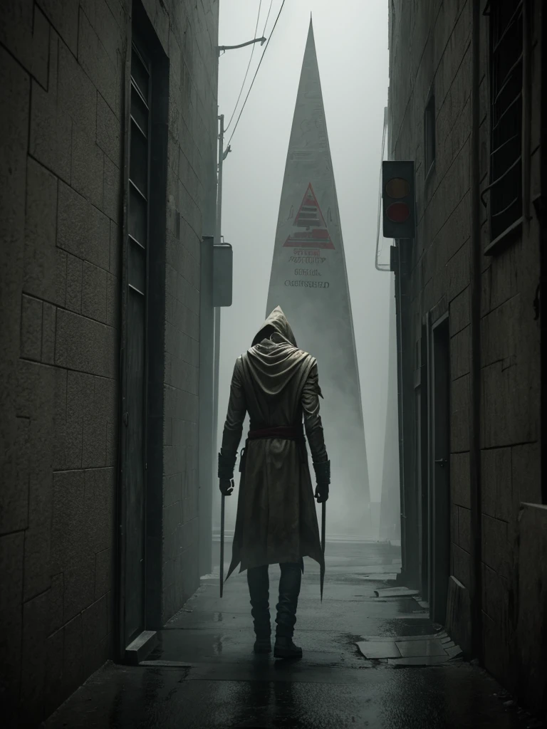 Pyramid head, silent hill, corredor escuro, segurando um homem, Espadão.