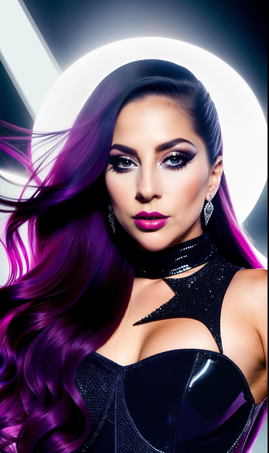 Lady GaGa traje de los xmen,CUERPO COMPLETO,textura 4K, cabello azul, calidad alta, cuerpo completo,varias poses corporales,rostro realista en 8k,peinado extravagante, Original album cover, imagen 8k, futurista, alta calidad de imagen, en la noche, accesorios en el cabello, imagen 8k, rostro realista en alta calidad, cuerpo completo, diferentes poses corporales, alta calidad en el rostro, rasgos definidos,HD, rostro realista y definido 4k, dramatic poses