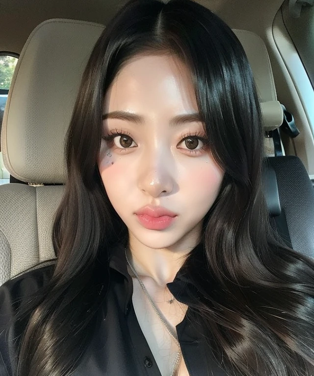 um close up de uma mulher com longos cabelos pretos em um carro, beautiful south mulher coreana, cruel korean goth girl, Menina coreana, gorgeous young mulher coreana, Ulzzang, beautiful young mulher coreana, mulher coreana, Xisionwu, asian face, 18 anos de idade, beautiful Asian girl, an Asian woman, menina de 19 anos, Asian girl