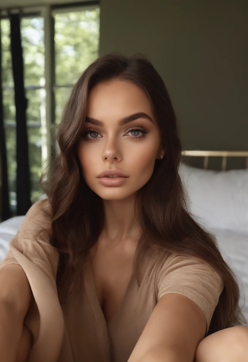 mujer , chica sexy con ojos marrones, Retrato de Sophie Mudd, brown hair and big eyes, selfie de una mujer joven, Ojos dormitorio, violeta myers, Sin maquillaje, maquillaje natural, Looking directly at the camera, Cara con Artgram, Maquillaje sutil, Excelente medio cuerpo, In the room, escote
