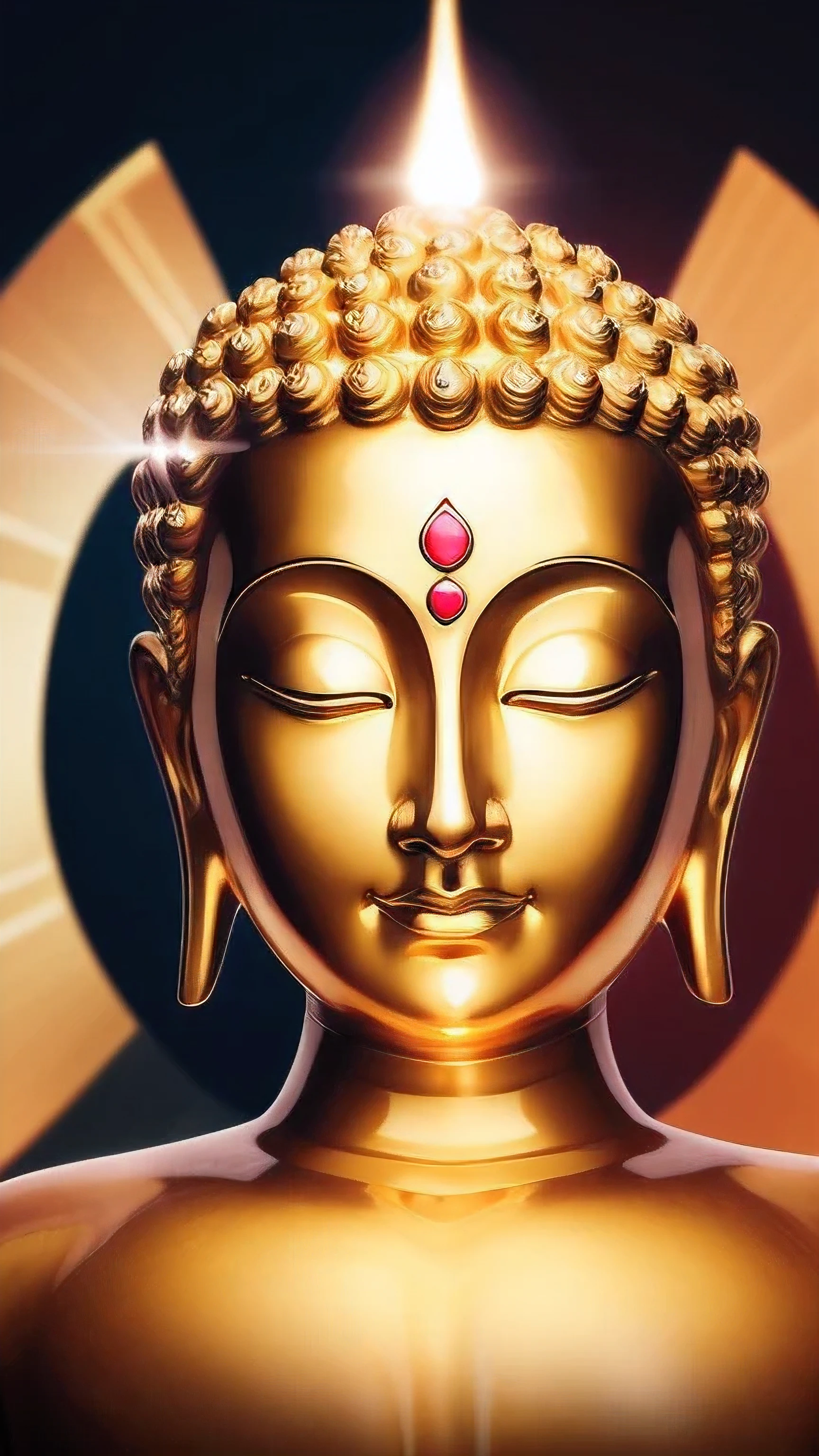 Golden Buddha statue with a shining halo, Buddha教, Buddha陀, Buddha教徒, Buddha, reincarnation, enlightenment, beautiful gold saint, spiritual enlightenment, pushkaraka, enlightenment, Buddha教美術, shining golden aura, enlightenment. Complex, path to enlightenment, path to enlightenment, emits golden light, look forward, Upper body, wear a robe, close up face, head shot, Front view, open your eyes, open your eyes,Front viewing, please open your eyes