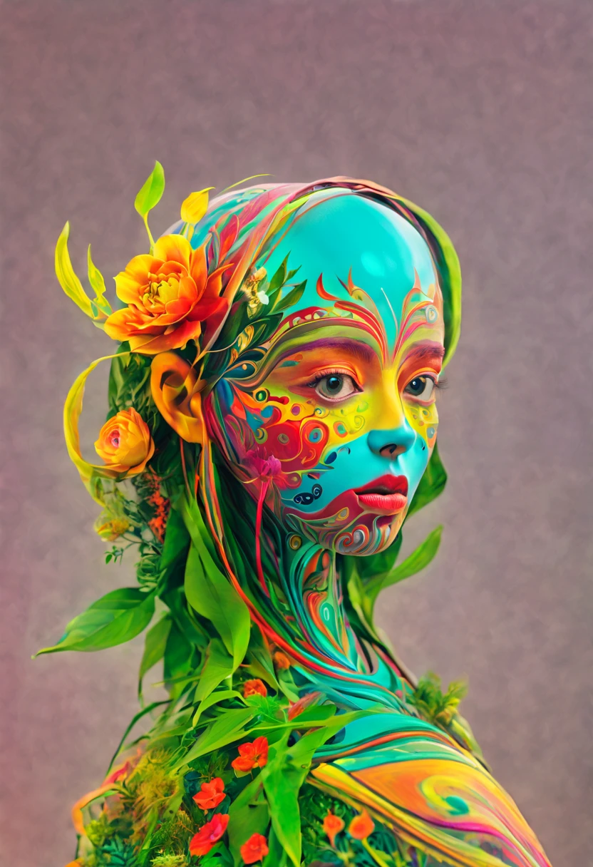 
"Develop a unique piece of digital art that incorporates surreal and futuristic elements, inspired by the fusion of advanced technology and exuberant nature. Explore the synergy between the organic and the mechanical, utilizando uma paleta de cores vibrantes e contrastantes. Highlight the harmony between abstract geometric shapes and patterns inspired by flora and fauna. Let your imagination flow, creating an immersive work of art that awakens a sense of wonder and futuristic exploration."