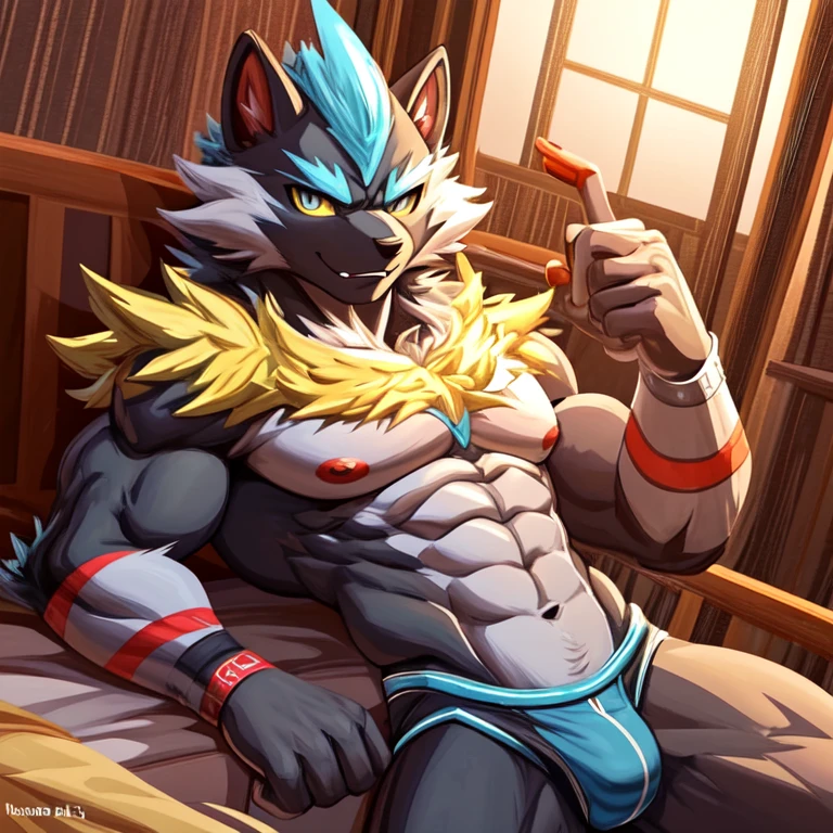 #Zeraora Pokémon
#Incineroar pokemon
#Male
# Extremamente Sexy
#Extremamente sensual
#Antromoporfico
#Extremamente musculoso
#Box briefs only
#Excitado
#Corpo Inteiro perfeito.