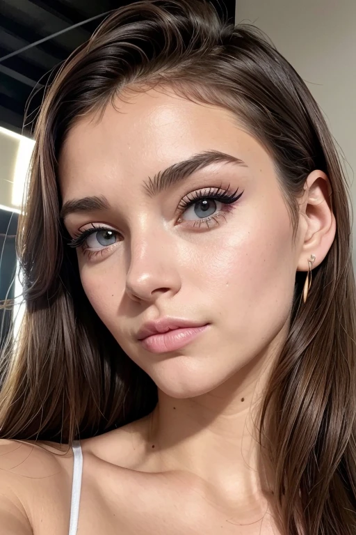 Belle fille, Marron_eyeeautiful mince adolescente de 18 ans, cheveux color [Brown highlights cheveux], [Pixie undercut] cheveux)), boucles d’oreilles, lèvres, Réaliste, taille étroite, charmant, pink lèvrestick, maquillage coloré, Cils longs, boucles d’oreilles, porter de l’eye-liner, peau claire, (mignon), (face détaillée), Yeux détaillés, Iris détaillé, corp magnifique, corps athlétique, abdominaux prononcés sur l&#39, paris, hiver , 