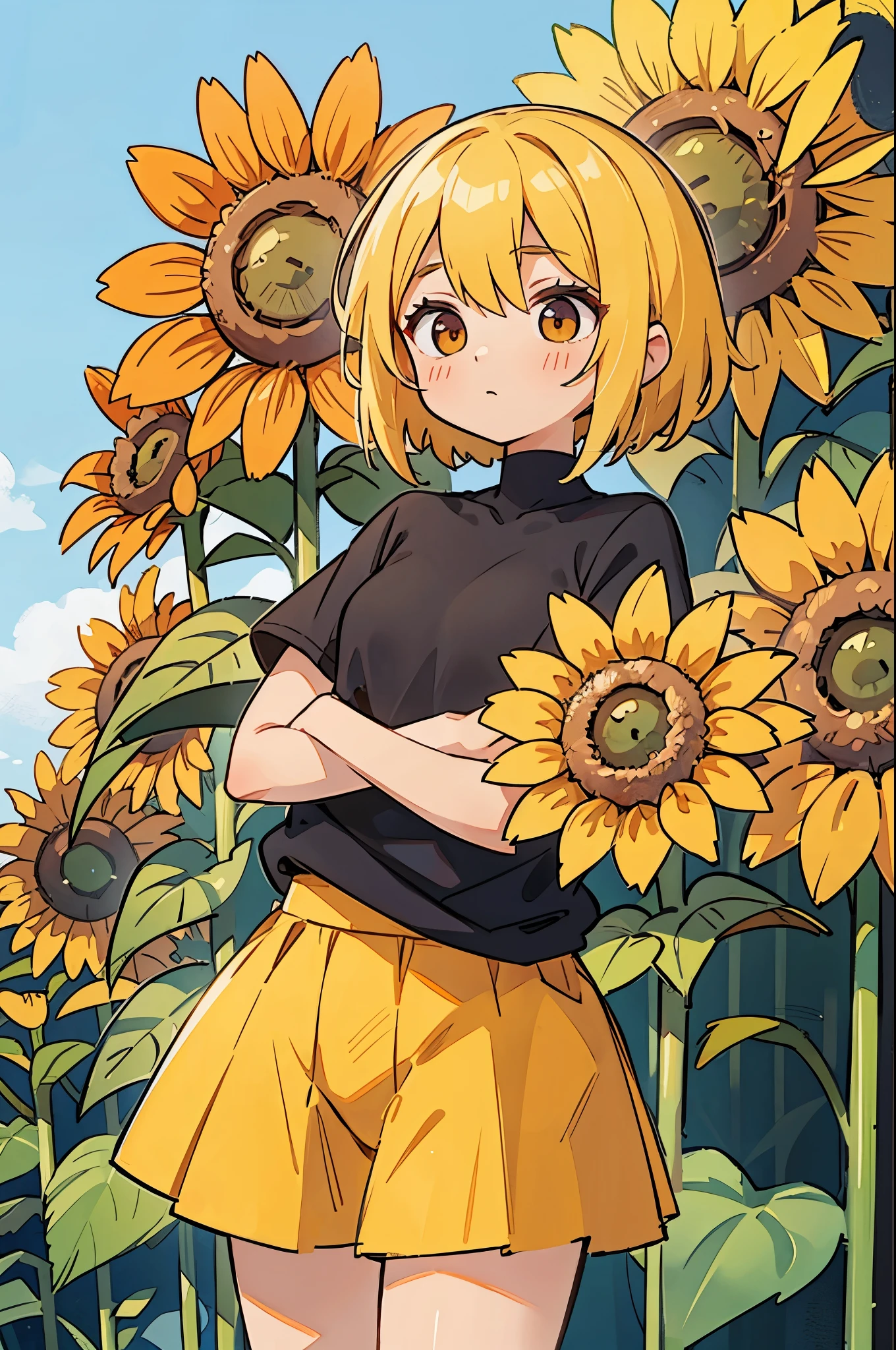 A female artist who expresses sunflowers with her body.
