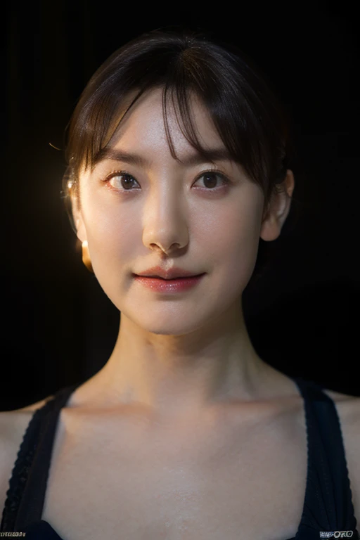(highest quality,16k,High resolution:1.2),(front focus),(deep darkness:1.6),1 girl,((Full body portrait photography)), ((Bikini style)),in the darkness of the studio, deep shadow, discreet key, realistic, rembrandt lighting, anatomically correct、beautiful and sexy body, highly detailed face, Short haircuts.