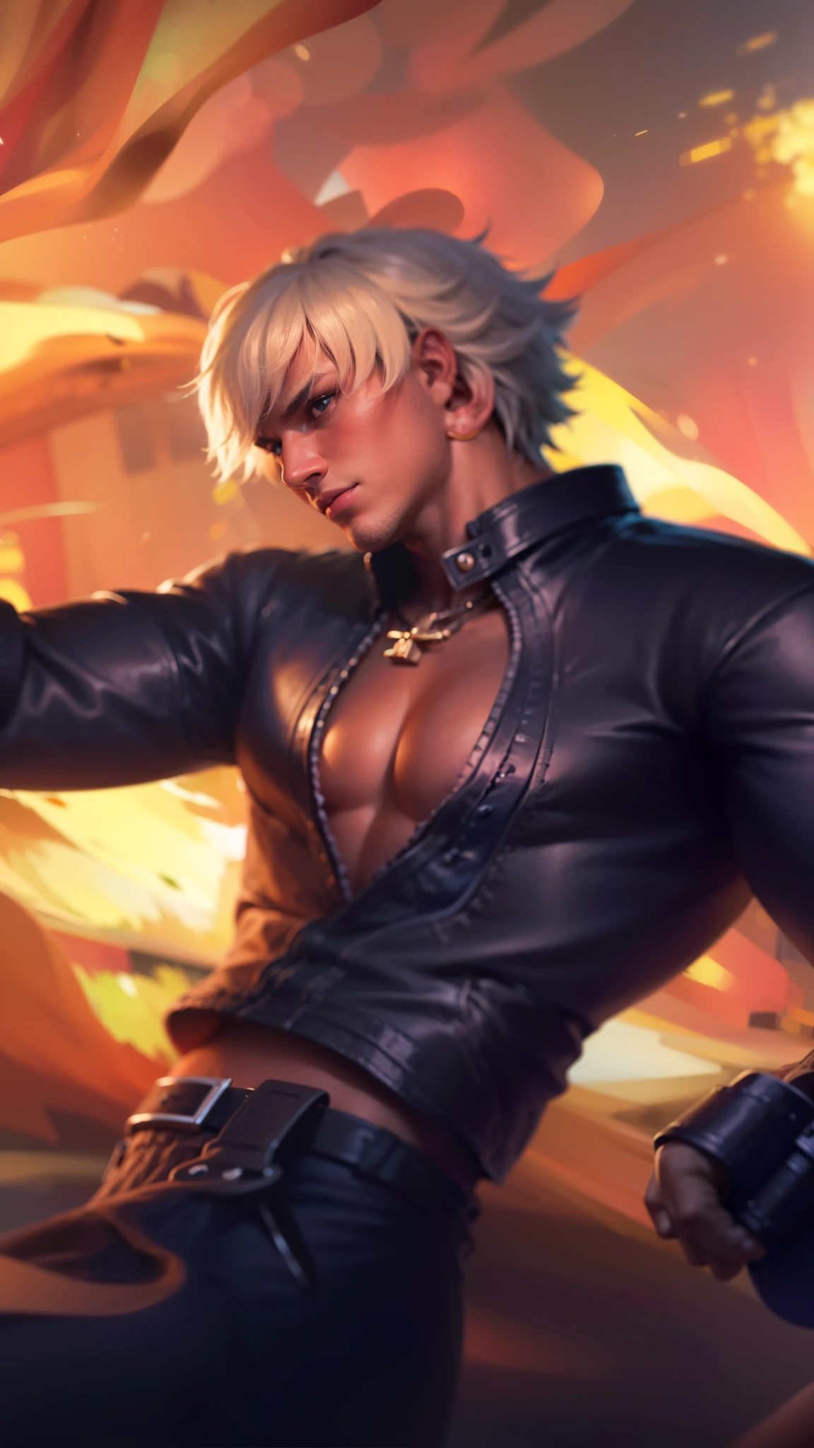 masculine male, masterpiece, ((perfect eyes)) best quality, (semirealism:1.9), beautiful lighting, (extremely detailed CG unity 4k fhd wallpaper), High Detail, Sharp focus, dramatic outdoors, 1 boy ,19 years old, white short hair, yellow eyes.