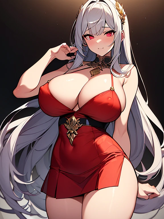 (top-quality:1.5),(masterpiece:1.5),(detaileds:1.5),(nsfw:1.1),(high resolution:1.5),(Beautiful and Aesthetic Work: 1.5),(Ultra High Resolution:1.5), (Ultra Detail:1.5),(Detailed background:1.5),(8k),(insanely detailed),20 year old woman,Sexually attractive body,full body shot, erotic,fine art,Sharp focus,Delicate and beautiful hair and eyes and face,realisticlying,beautiful face,curled hair,vacant eyes,bitch,gigantic breasts,narrow waist,slender legs,red eyes,gray hair,Roman style Goddess of Beauty,Background of Olympus,beautiful (well-shaped) breasts,sho nipples,bottomless,show off breasts,Goddess Costumes,beautiful vagina,model walk,leaking pussy juice,sheer flared skirt