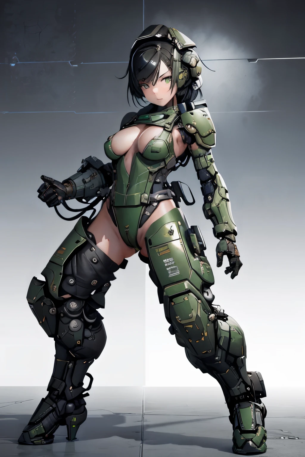 Beautiful female soldier in a green uniform holding a gun, tattered military gear, mechanized soldier girl, oversized mechanical exoskeleton arms and legs, inspired by Masamune Shirow, girl in mecha armor, mechanized valkyrie girl, cushart kenz, infantry girl, Bare Skin, Athletic Well Toned Body, sweaty skin, Barely Clothed, cammo patterns, Beautiful Face, dieselpunk Theme, Fiverr Dnd Character, Octane Render, Digital Art, Extreme Detail, 4k, Ultra Hd, Polished, Beautiful, Hyperdetailed, Intricate, Elaborate, Meticulous, Photorealistic, Sharp Focus, Wlop, Character Design, Unreal Engine, 3d Rendered, Volumetric Lighting, Reflections, Glossy, Digital Illustration, Pose, Suggestive Pose, Lewd, Full Body Shot, naked, nude, uncovered breasts, exposed breasts, exposed crotch, vissible nipples, puffy vagina, anatomically correct 💖❤💕💋