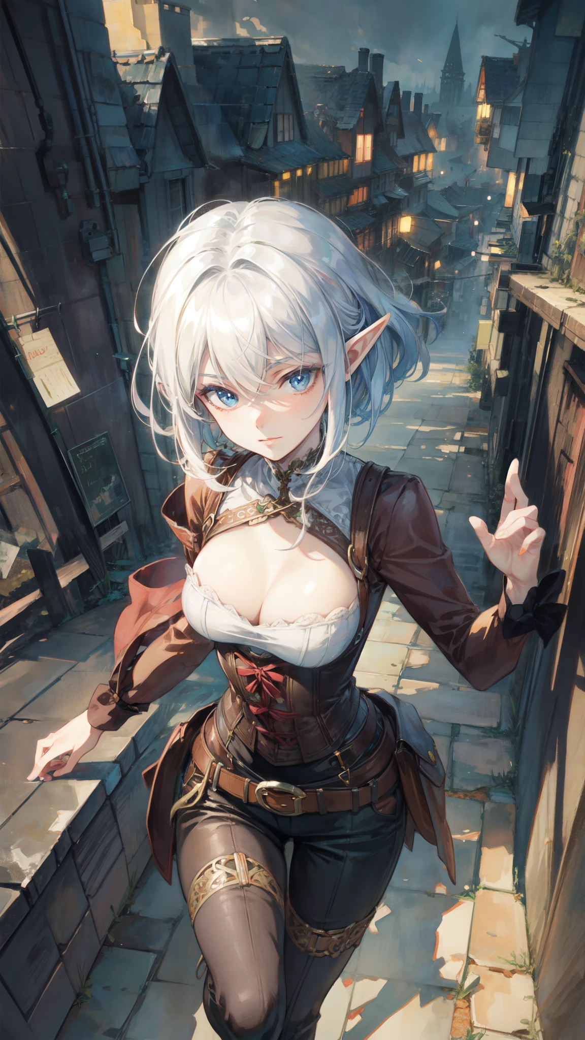 (masterpiece )), (top quality), (best quality), ((ultra-detailed, 8k quality)), volumetric lighting, cinematic lighting,
BREAK,
ultra detailed portrait of Elf girl, high quality cell shaded illustration in steampunk style by Yoji Shinkawa, steampunk_costume, full body, dynamic pose, perfect anatomy, centered, freedom, soul, approach to perfection, cell shading, cinematic dramatic atmosphere, watercolor painting, global illumination, detailed and intricate environment, artstation, concept art, fluid and sharp focus, Art by ((Mikimoto Haruhiko)), muted colors, watercolor style, steampunk city,
BREAK,
highly detailed of (elf), (1girl), perfect face, details eye, Bob cut hair, Blunt bangs, (hair between eye), blonde white hair, blue eyes, eyelashes, eyeshadow, pink eyeshadow, smile, design by Mikimoto Haruhiko,
BREAK,
((perfect anatomy)), nice body, medium breast, extremely detailed finger, best hands, perfect face, beautiful face, beautiful eyes, perfect eyes, perfect fingers, correct anatomy,