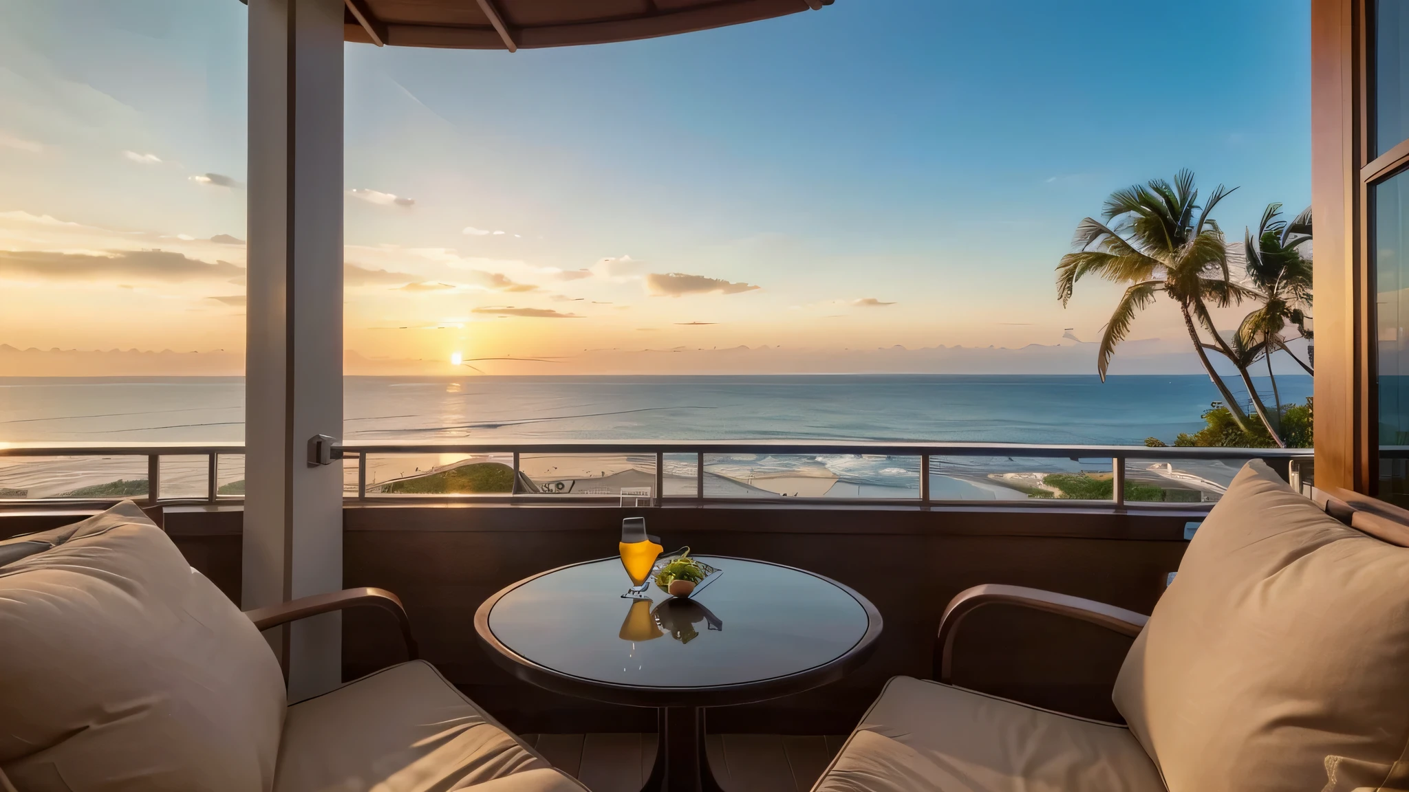 (best quality,4k,8k,highres,masterpiece:1.2),ultra-detailed,(realistic,photorealistic,photo-realistic:1.37),amazing and breathtaking view,magnificent scenery,stunning,panoramic skyline,luxury hotel terrace,expansive vistas,expansive view, by the sea with ocean waves, atmosphere,tranquil setting,sunlit terrace,glimmering lights,luxurious ambiance,golden sunset,comfortable lounge chairs,refreshing breeze,vibrant colors,fine details,impressive perspective,unobstructed view,modern design,relaxing environment,elegant decor,first-class service,exclusive experience,warm and welcoming,gourmet dining experience,sophisticated atmosphere,heavenly retreat.