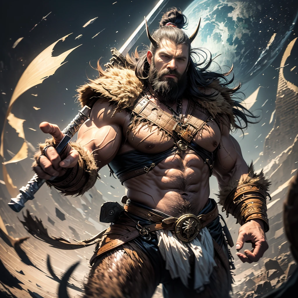 a man with a black sword In a war,Angry and fighting, barbarian, barbarian on Roman battlefield, barbarian class, berserker, epic mythology, conan the barbarian, barbarian warrior, conan, male barbarian, frank frazetta, 8k, fur-clad barbarian goliath, dark epic fantasy, viking berserker, heroic masculine pose, wielding a huge great axe, brom redshift, 