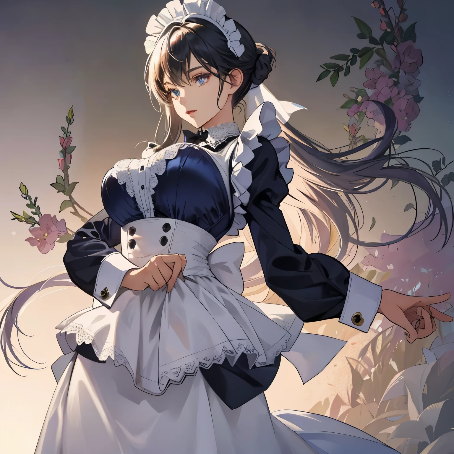 (ultra-detailed, intricately designed maid outfit: 1.2), girl with giant breasts (1.4), (shiny, smooth skin: 1.2),

The girl stands in the center of the image, her giant breasts spilling out from beneath the tight-fitting maid uniform. The details of the outfit are mesmerizing - the intricate lace patterns on the bodice, the delicate frills at the cuffs and hem, and the satin sheen that catches the light.

Her skin is smooth and shiny, glowing in the soft light. The maid hat sits atop her head, its bow tied in a perfect knot, and her long,