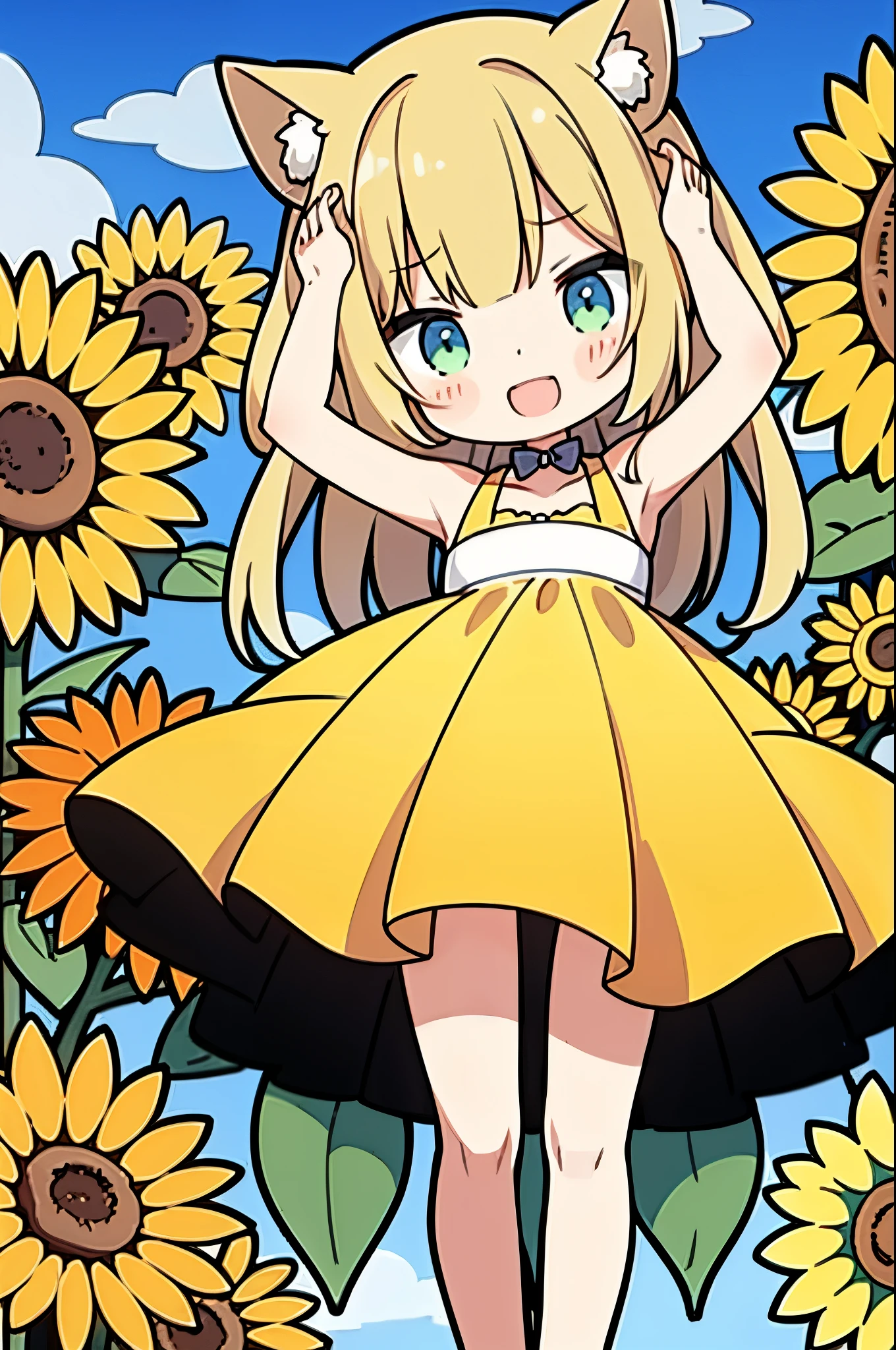 A female artist who expresses sunflowers with her body.,