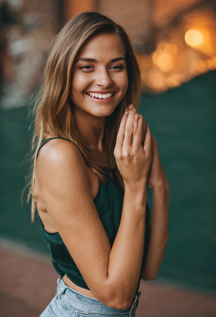 Smiling beautiful girl showing a glimpse of her butt