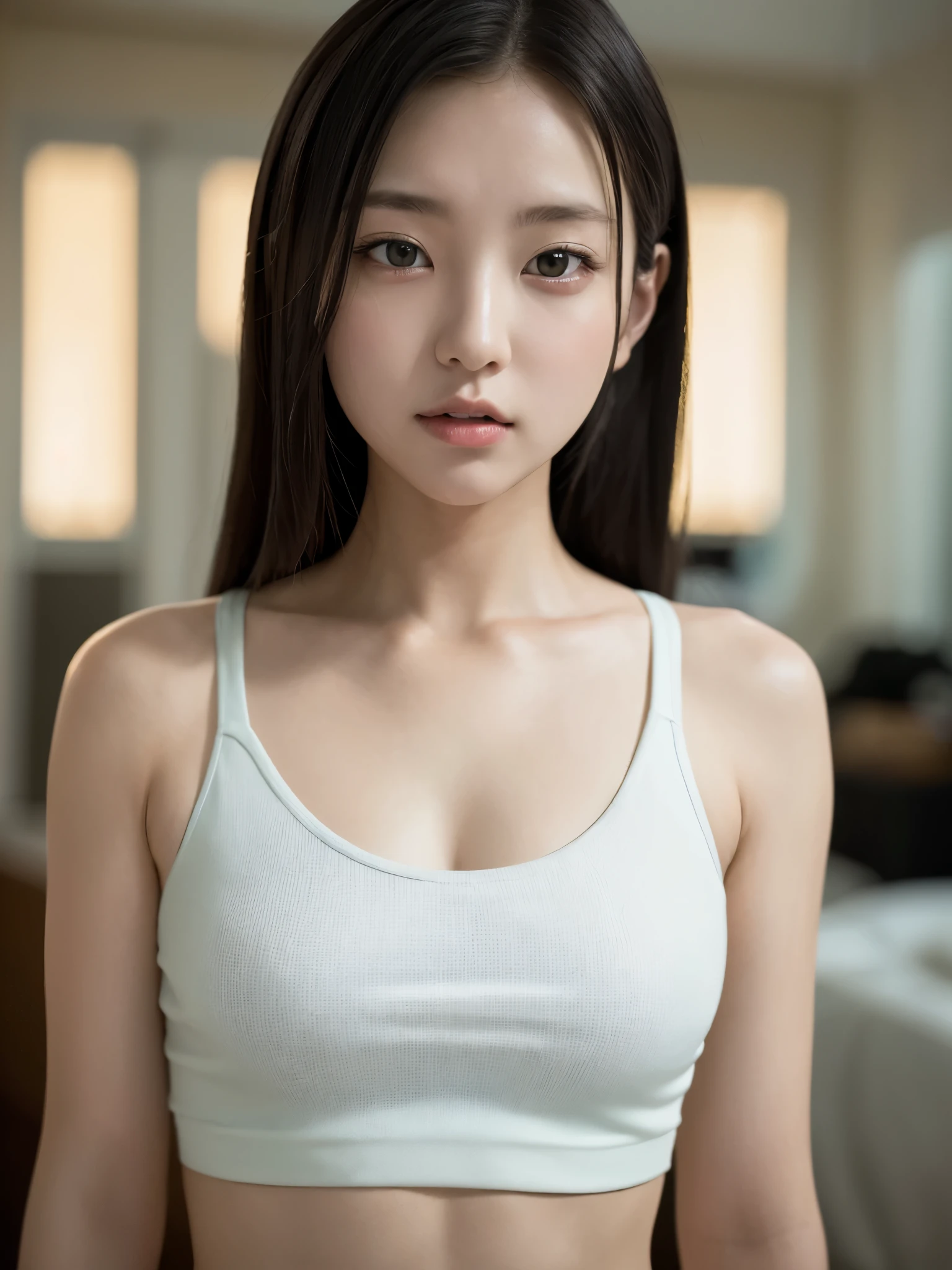 (masterpiece, best quality, beautiful girl, pretty face:1.2), close up, gardeniass, 8k, official art, raw photo, incredibly absurdres, crop top, looking at viewers, slendecelight, film grain, chromatic aberration, sharp focus, dynamic lighting, cinematic lighting