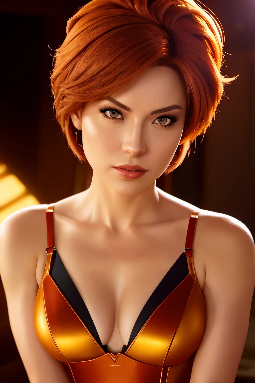 In the vibrant world of Dino Crisis, the iconic character Regina comes to life with breathtaking realism. This 4k masterpiece, rendered with ray-tracing technology and DLSS, showcases Ultra colors and Ultra Shaders in their finest form. Regina's fiery red hair contrasts beautifully with her striking blonde highlight, adding depth to her captivating appearance.
Cinematic lighting creates dramatic scenes where the sun sets on the horizon, bathing Regina in a warm, golden glow. Sharp focus captures every detail of her noble expression, accentuating her fierce determination. Film grain adds a touch of authenticity and nostalgia