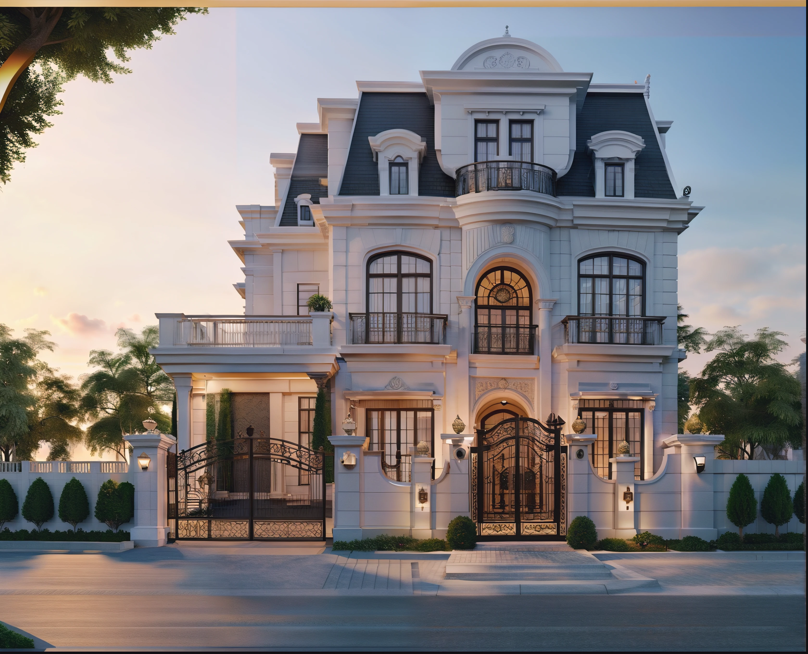 masterpiece,best quality, 8k uhd, a close up of a drawing of a house with a gate, highly detailed architecture, highly detailed - n 4, hihgly detailed, frontview, inter dimensional villa, an extremely detailed building, 3d highly detailed, 3 d highly detailed, detailed architecture, ultra highly detailed, highdetailed, highly detailed design, render 3d max