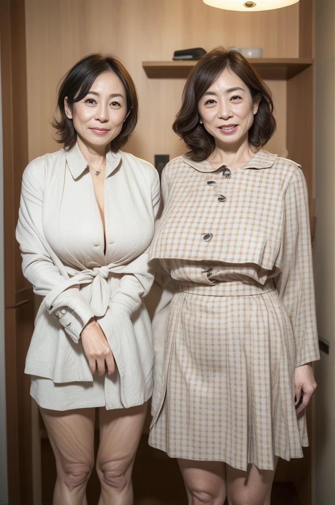 best quality, High resolution, Hires, skin definition, detailed skin, detailed eyes, detailed face, 4K, 日本人mature woman, ((solo)), (((50 years old))), (wrinkles at the corners of the eyes:1.６), (nasolabial folds:1.７), mature woman, sex appeal, sexy, fair skin, ((wavy long hair)), Looking at Viewer,(((my skin is old))), ((muscles are old)), (((very large breasts:1.28))), ((loose breasts)), (flaccid butt), ((japanese model)), 4K, (photoReality:1.5), Reality, ticker, Beautiful, Bimbo, Perfect makeup, eye make up:1.9, small diamond necklace, earrings, {((Brown trench coat)), (((white undershirt))), (Houndstooth plaid tight skirt), (black long boots )}, smile, Public place,full body photo,