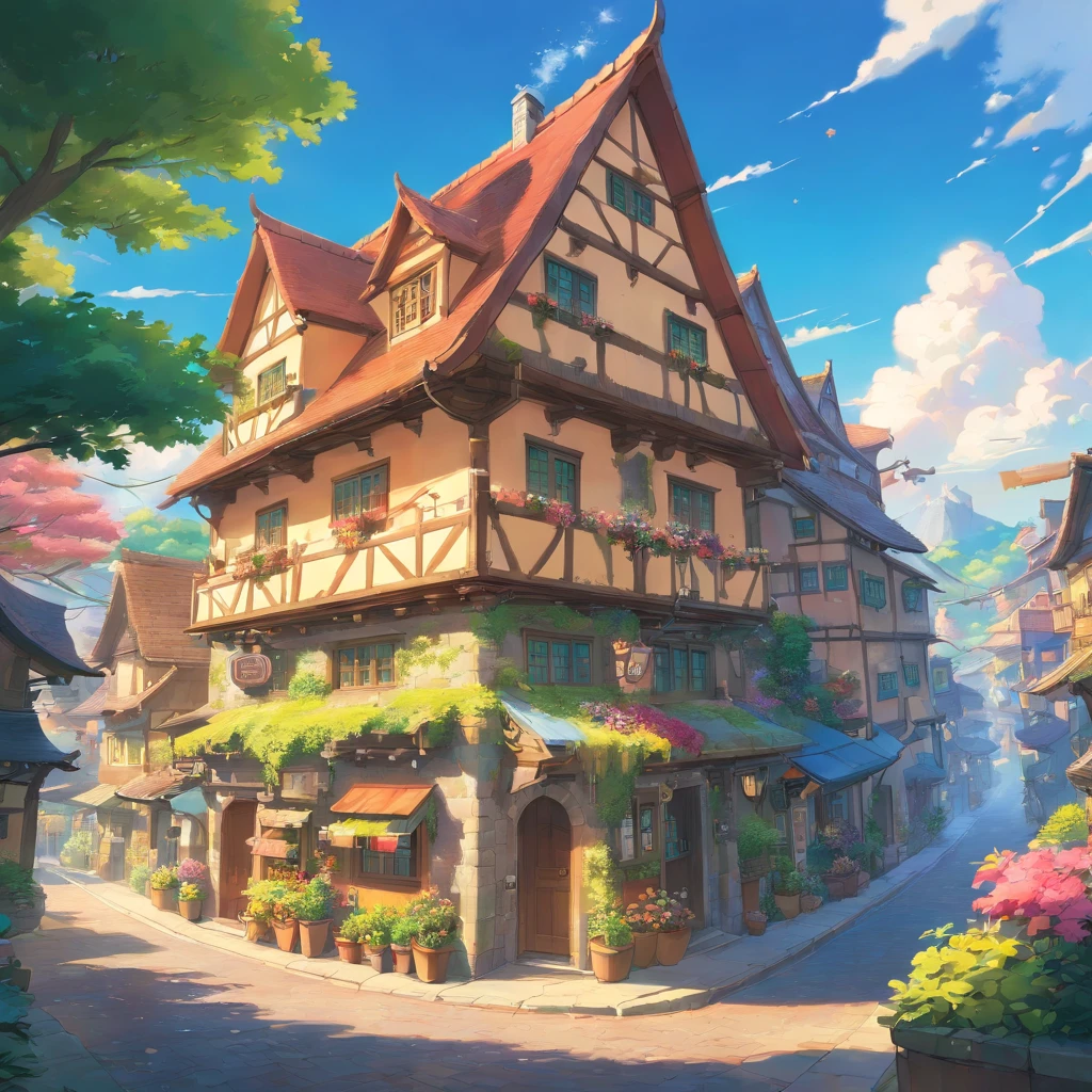 color (fantasy: 1.2), (Hayokaze Miyazaki), (irregular buildings floating in the sky), Patchwork Cottage, flower decoration, light, Concept Art Inspired by Andreas Rocha, Artstation contest winner, fantasy art, (Sky City), Ross Tran, lightシャフト, realistic lighting, masterpiece, high quality, beautiful graphics, high detail, masterpiece, high quality, beautiful graphics, high detail, --v6