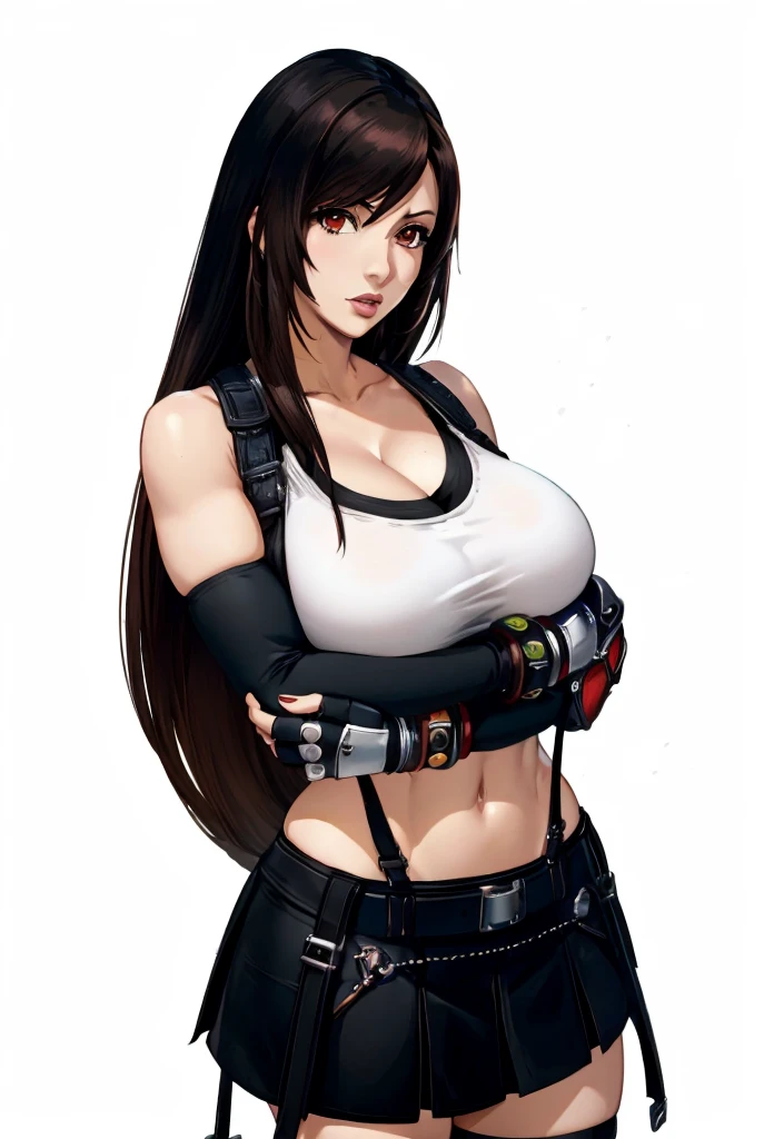 chica anime con cabello largo y negro y una blusa blanca, tifa, retrato de tifa lockhart, tifa lockhart, tifa lockheart, seductive retrato de tifa lockhart, retrato de tifa lockhart, glamorosa tifa lockheart, tifa lockhart con el pelo blanco, render de abril, render fotorrealista de chica anime, personaje de king of luchadores, arte cg anime suave