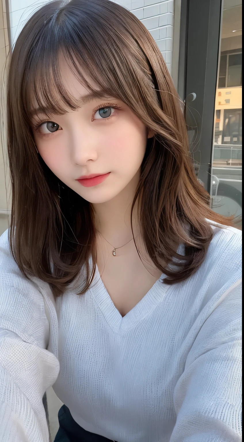 table top, highest quality, shape, Super detailed, finely, High resolution, 8k wallpaper, 完璧なダイナミックな構shape, beautiful and detailed eyes, Latest trend fashion Tokyo winter clothes,medium hair, small breasts, natural color lip,smile,20 year old girl、midnight、beautiful and detailed face、perfect and beautiful face、slim face and style,spread your arms wide,Big eyes,Take a photo from below the knees at a face angle、small face、beautiful detailed face、perfect and beautiful double eyelids