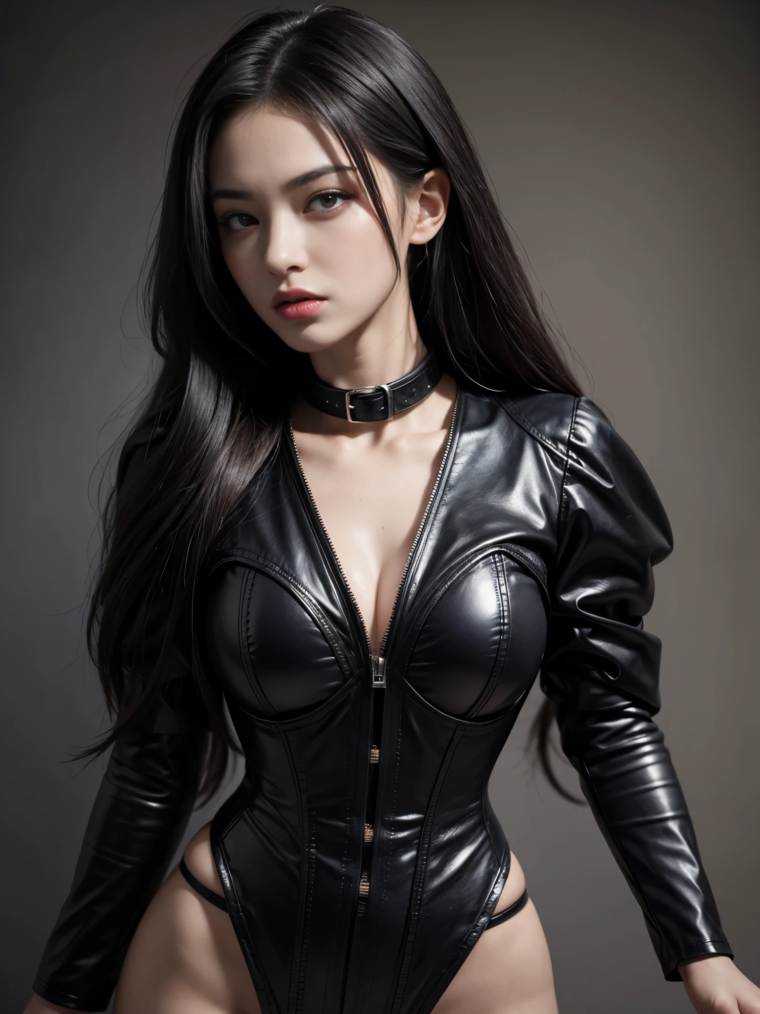 angry face, BDSM,slave,rubber,black corset,bondage,collar,NSFW,((highest quality, 8K, masterpiece:1.3))), sharp focus: 1.2、(layer cut, big:1.2),beautiful woman with perfect figure: 1.4、thin abs:1.2、wet body:1.5、Highly detailed face and skin texture、fine eyes、double eyelid,long hair