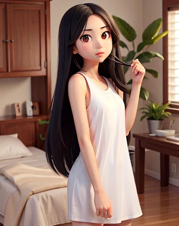Asian girl, long black hair, long straight hair, tank top