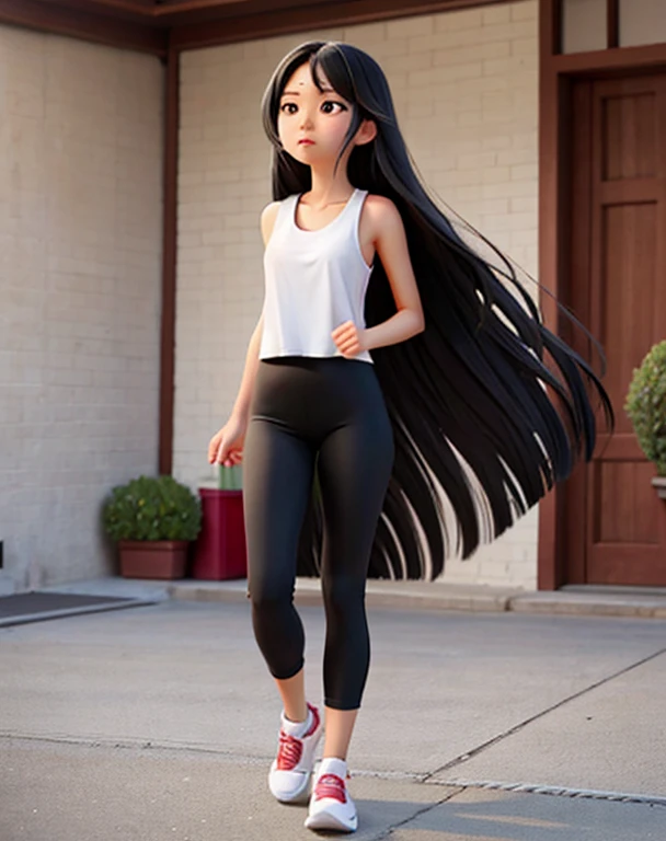 Asian girl, long black hair, long straight hair, sport tank top 
