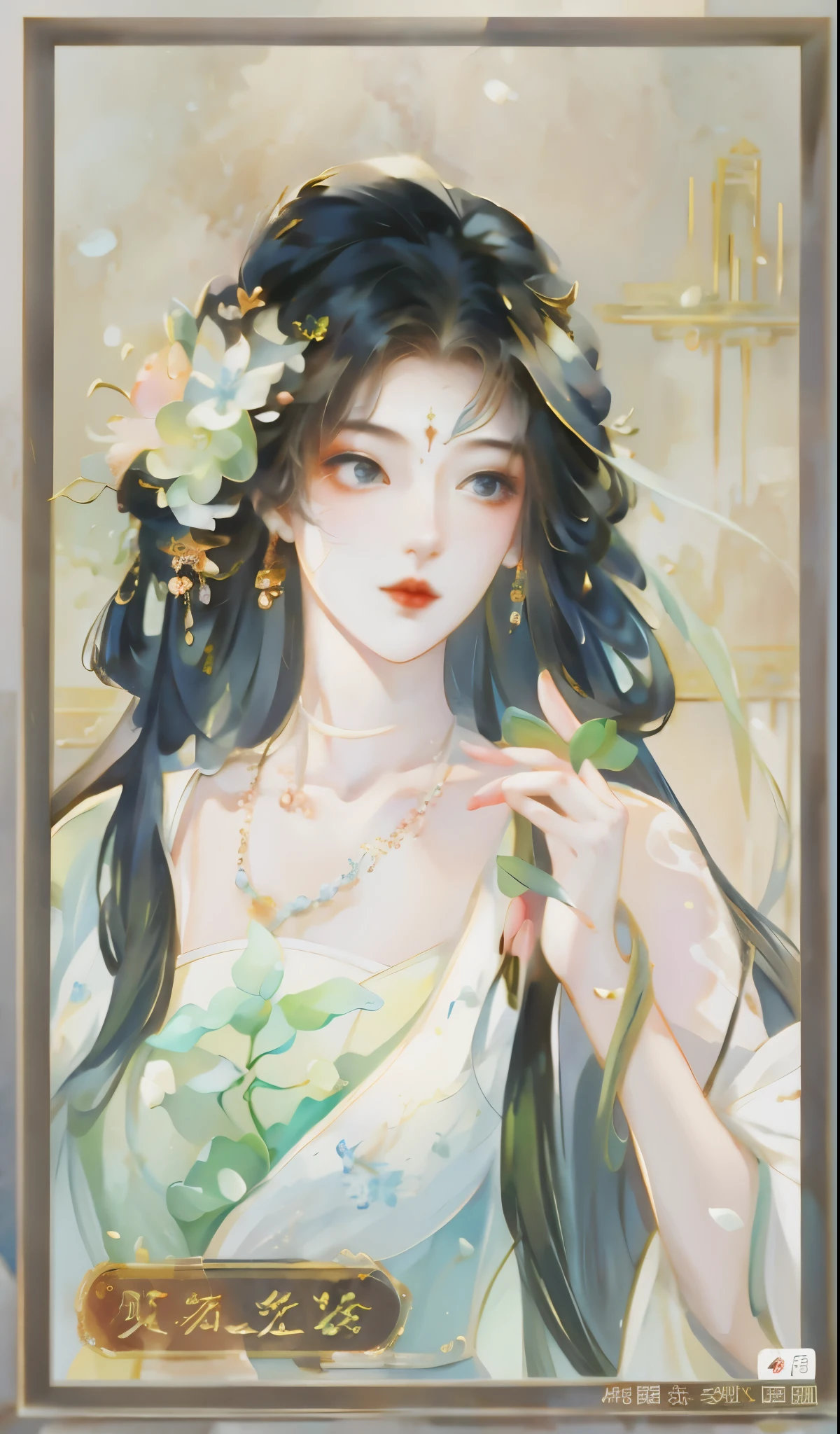 Close-up of woman with a flower in her hair, beautiful figure painting, beautiful fantasy queen, ((beautiful fantasy queen)), Inspired by Qiu Ying, Inspired by Zhang Yin, Inspired by Lan Ying, palace ， A girl wearing Hanfu, Inspired by Huang Ji, Inspired by Ma Yuanyu, Inspired by Tang Yifen