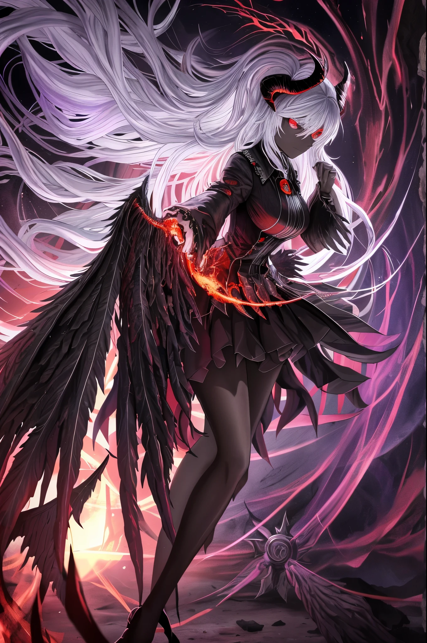 (dark skin), (demon horns), large breasts,
Immortal temptation takes over my mind
Condemned
Fallen weak on my knees, summon the strength
Of mayhem
I am the storm that is approaching
Provoking black clouds in isolation
I am reclaimer of my name
Born in flames, I have been blessed
My family crest is a demon of death
Forsakened, I am awakened
A phoenix's ash in dark divine
Descending misery
Destiny chasing time
Inherit the nightmare, surrounded by fate
Can't run away
Keep walking the line between the light
Led astray
Through vacant halls I won't surrend5r
The truth rev5aled in eyes of ember
We fight through fire and  forever
Two souls once lost, and now they remember
I am the storm that is approaching
Provoking black clouds and isolation
I am reclaimer of my name
Born in flames, I have been blessed
My family crest is a demon of death
Forsakened, I am awakened
A phoenix's ash in dark divine
Descending misery
Destiny chasing time
Disappear into the night
Lost shadows left behind
Obsession's pulling me
Fading, I've come to take what's mine
Lurking in the shadows under veil of night
Constellations of blood pirouette
Dancing through the graves of those who stand at my feet
Dreams of the black throne I keep on repeat
A derelict of darkness, summoned from the ashes
The puppetmaster congregates all the masses
Pulling strings, twisting minds as blades hit
You want this power? Then come try and take it
Beyond the tree
Fire burns
Secret love
Bloodline yearns
Dark minds embrace
Crimson joy
Does your dim heart
Heal or destroy?
Bury the light deep within
Cast aside, there's no coming home
We're burning chaos in the wind
Drifting in the ocean all alone