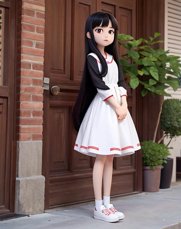 Asian teenager, long black hair, long straight hair, short black dress, pale white skin