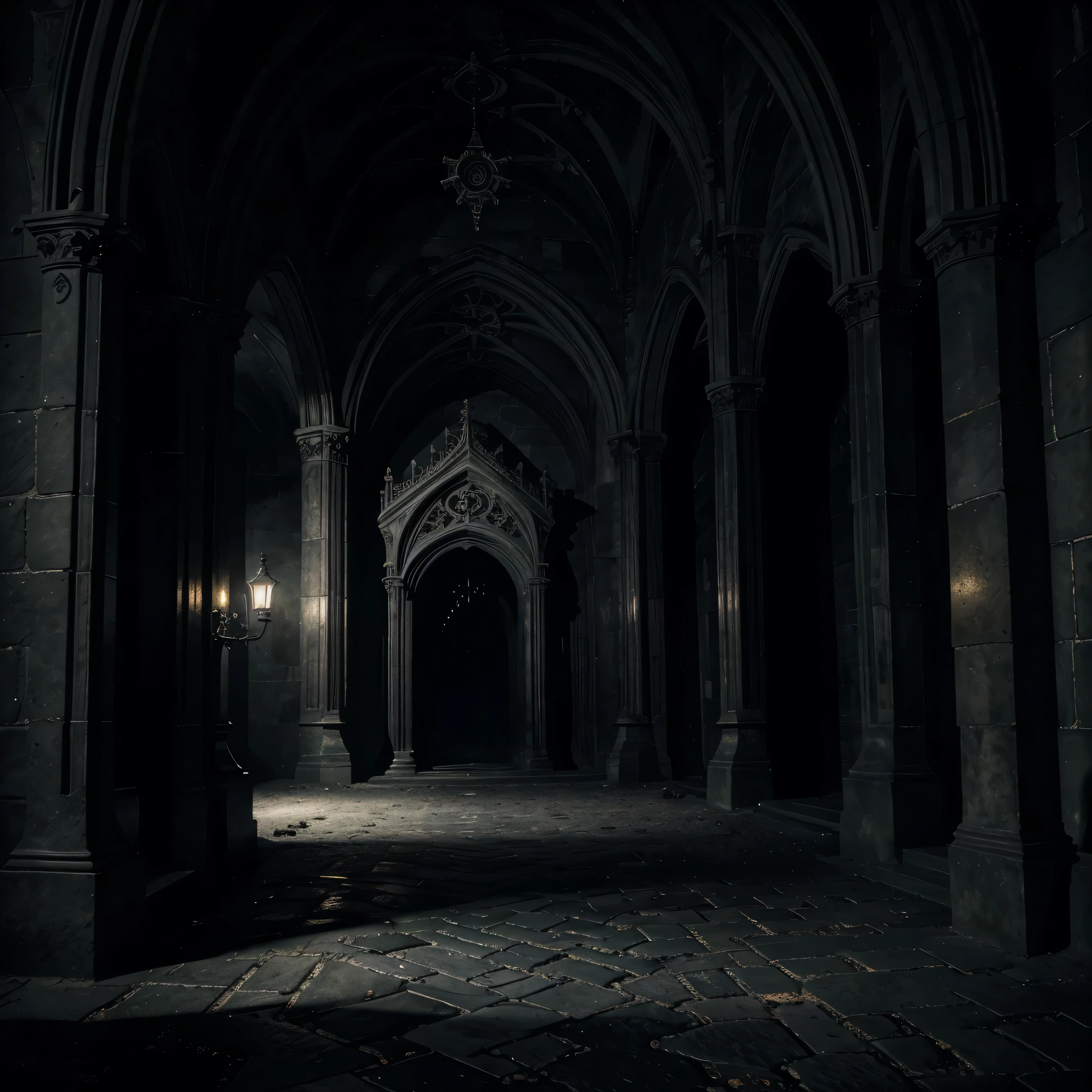 (best quality,4k,highres,masterpiece:1.2),dark Gothic backdrop,haunting atmosphere,detailed architecture,gloomy ambiance,moody lighting,ominous shadows,ornate decorations,macabre elements,vivid colors,noir tones,textured walls,gothic arches,intense contrasts,mysterious fog,creepy statues,moonlit sky,echoing footsteps,secret passageways,torches flickering,medieval charm,gothic cathedral,cobblestone streets,old-world charm,horror vibes,spooky ambiance,cryptic symbols,phantasmagorical scene