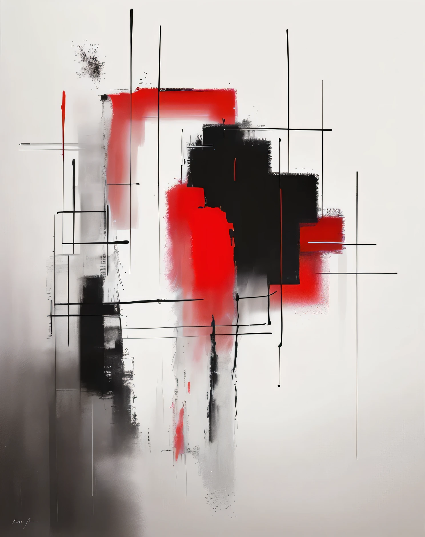 Red and Black color abstract painting on white wall, Black and white 그리고 빨간색 colors, abstract minimal art painting, Black and white, Black color, white and red, Black and white 그리고 빨간색, Mandy Jergens Art, red and white and Black color colors, 빨간색과 Black and white, abstract minimalist illustration, abstract painting in Black color, minimal illustration