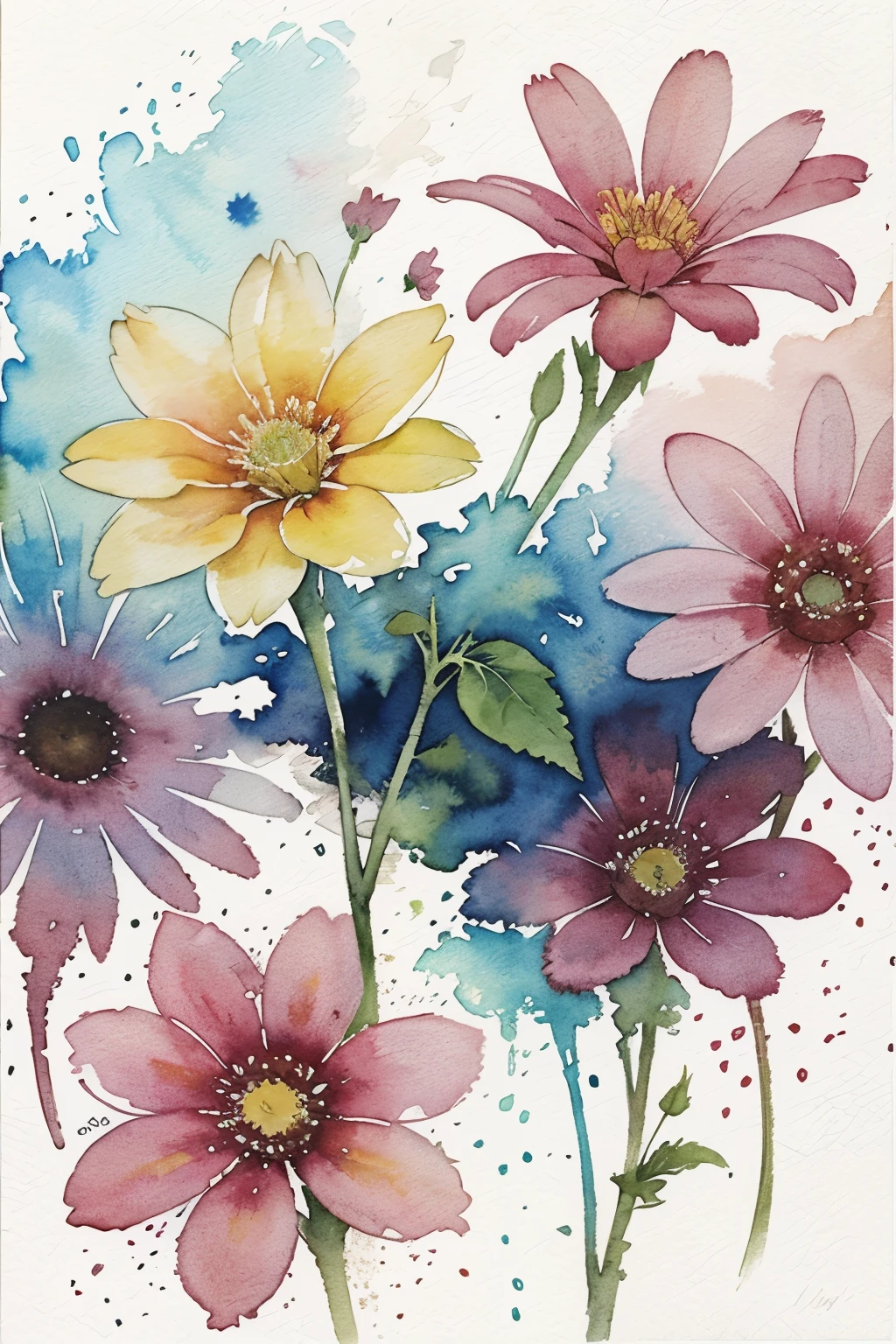 arte abstrata em aquarela, suave, flores, campo, splashes,Beautiful beautiful watercolor flowers