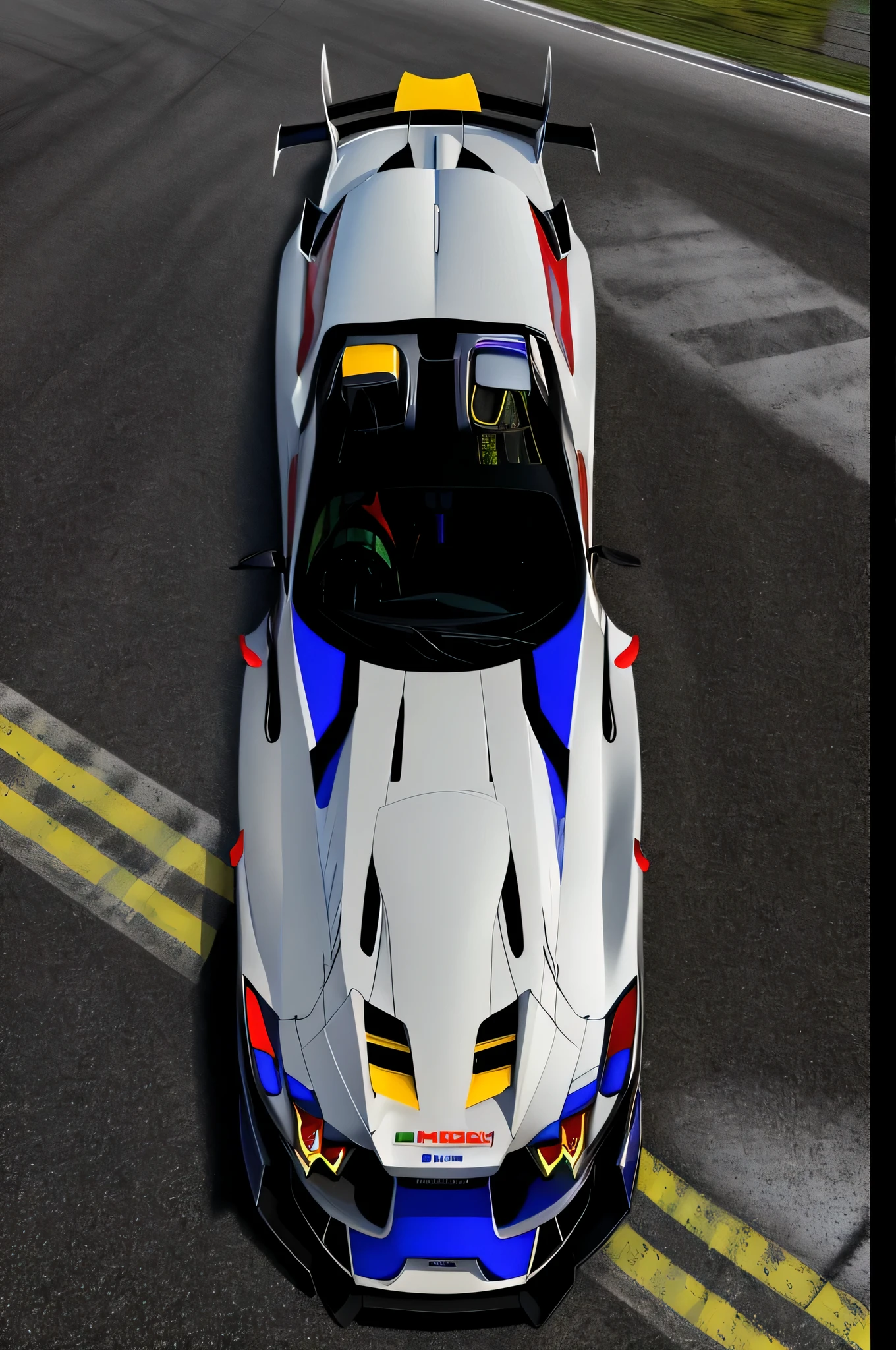 a close up of a car on a road with a yellow line, veneno, racecar, miura kentaro style, race car, front shot, lamborghini, frontshot, front profile!!!!, happy!!!, bold lamborghini style, sportcar, highly rendered!!, full car, 3 d render n - 9, hyperdetailed!! Realistic