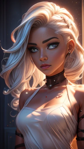 ((trabalho de arte)), ((melhor qualidade)), ((directly in sight):1.6), (tiro de vaqueiro): 1.0), (hard Luzing, volumetric Luzing: 1.0). Uma mulher, 26 anos de idade, ((platina_cabelo)), branco, silver cabelo, long cabelo, dreadlocks, platina eyebrows, ((platina_cabelo):1.0), translucent black blouse, ( translucent fabric: 1.0), garota linda, ((perfeito_face)), perfeito facial proportions, tamanho de olho adequado, formato de nariz adequado, Luz_verde_olhos, pele clara, pale complexion, ((perfeito_face):1.2), (perfeito body: 1.0), tatuagem tribal no corpo. --Com: 0.4