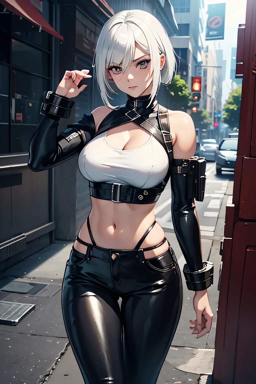 Concept art, sexy girl, white haircut, extremely details, t-pose, 3 view frames, public hair, front camera view, back camera view