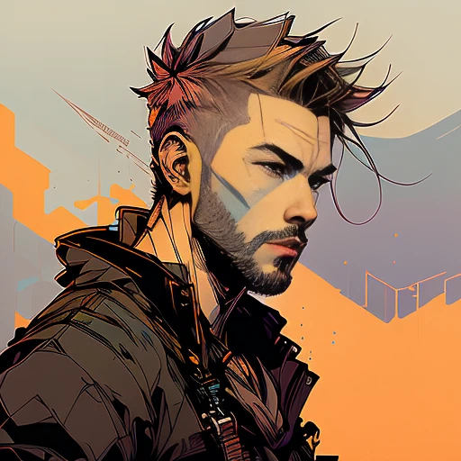 nvinkpunk, portrait of one urban man, solo, wearing streetwear and cargo pants, with short hairstyle, vaporware, cell shaded, (octane render:1), highly detailed, fine detail, intricate